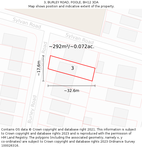 3, BURLEY ROAD, POOLE, BH12 3DA: Plot and title map