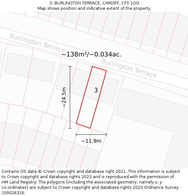 3, BURLINGTON TERRACE, CARDIFF, CF5 1GG: Plot and title map