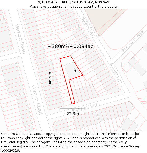 3, BURNABY STREET, NOTTINGHAM, NG6 0AX: Plot and title map