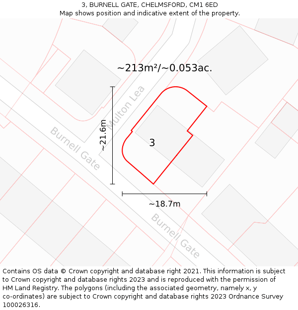 3, BURNELL GATE, CHELMSFORD, CM1 6ED: Plot and title map