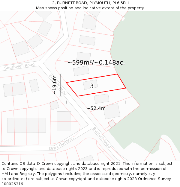 3, BURNETT ROAD, PLYMOUTH, PL6 5BH: Plot and title map