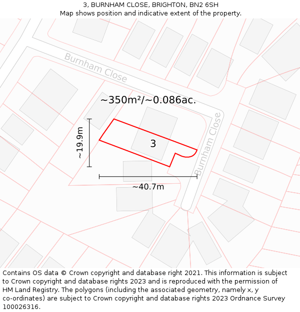 3, BURNHAM CLOSE, BRIGHTON, BN2 6SH: Plot and title map