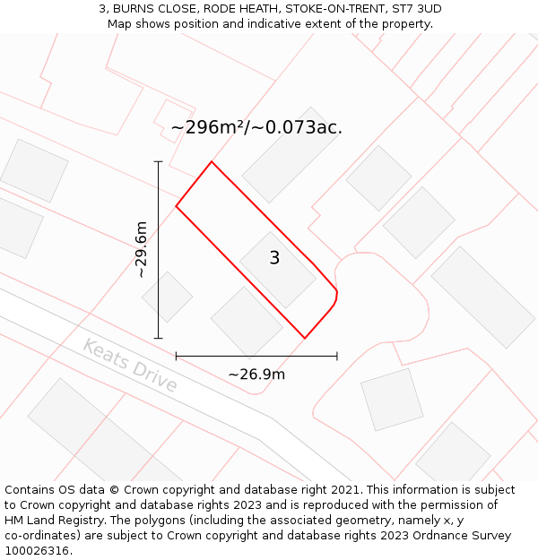 3, BURNS CLOSE, RODE HEATH, STOKE-ON-TRENT, ST7 3UD: Plot and title map