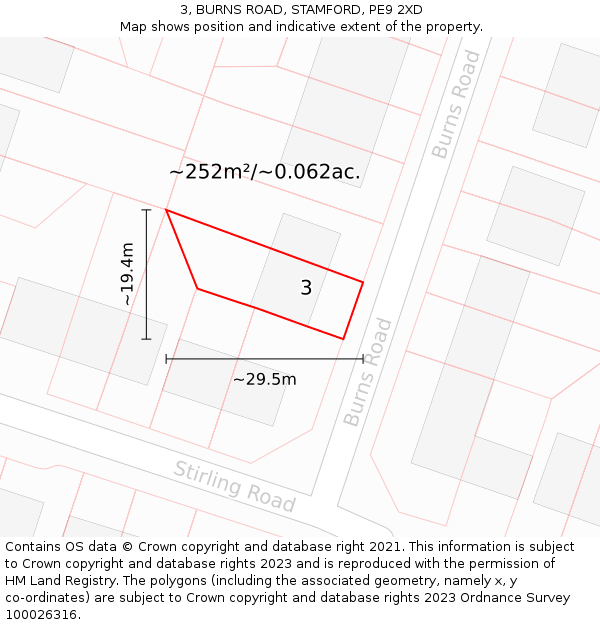 3, BURNS ROAD, STAMFORD, PE9 2XD: Plot and title map