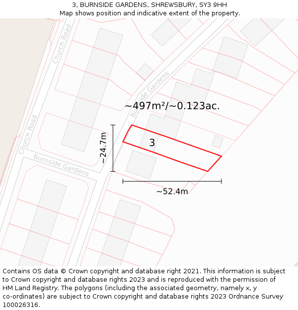 3, BURNSIDE GARDENS, SHREWSBURY, SY3 9HH: Plot and title map