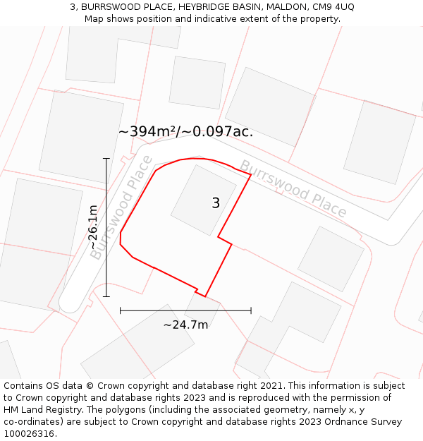 3, BURRSWOOD PLACE, HEYBRIDGE BASIN, MALDON, CM9 4UQ: Plot and title map