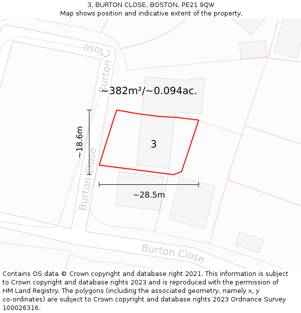 3, BURTON CLOSE, BOSTON, PE21 9QW: Plot and title map