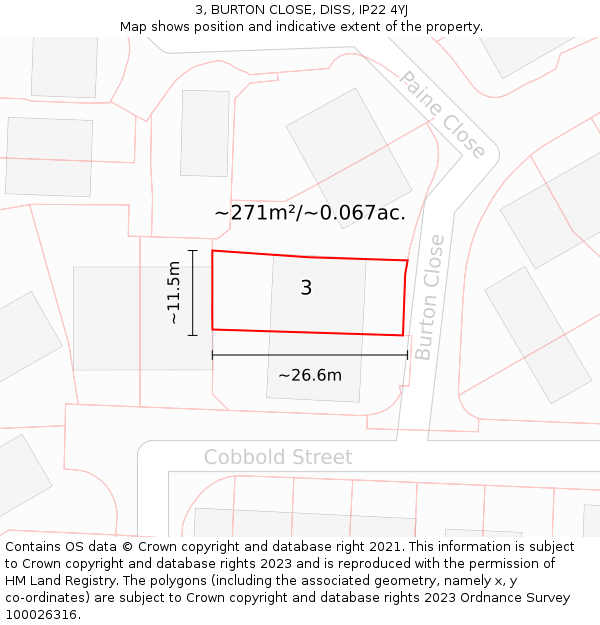 3, BURTON CLOSE, DISS, IP22 4YJ: Plot and title map