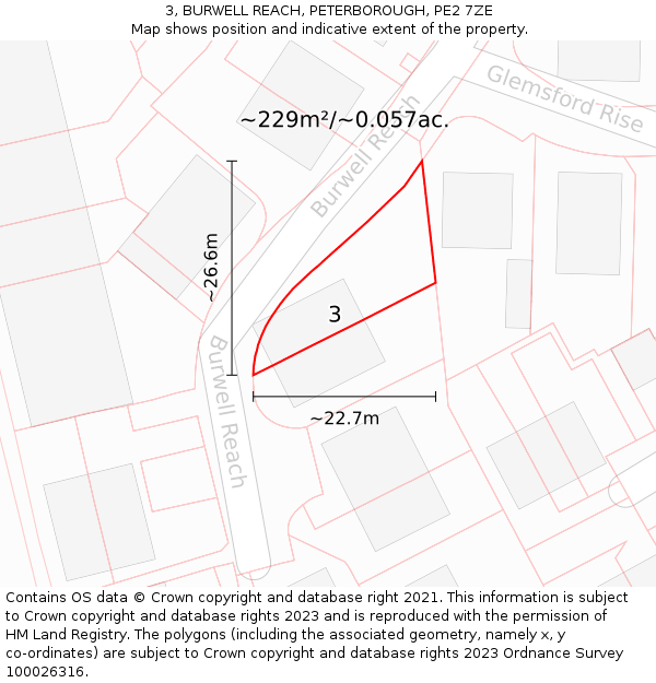 3, BURWELL REACH, PETERBOROUGH, PE2 7ZE: Plot and title map