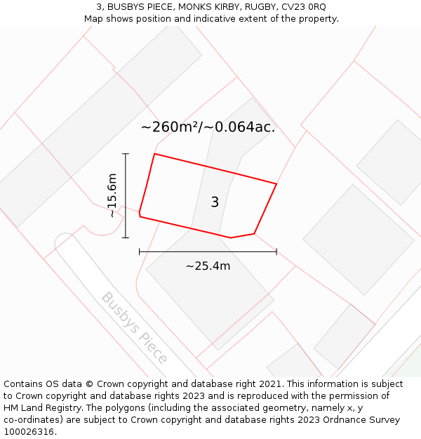 3, BUSBYS PIECE, MONKS KIRBY, RUGBY, CV23 0RQ: Plot and title map