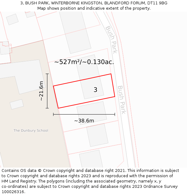 3, BUSH PARK, WINTERBORNE KINGSTON, BLANDFORD FORUM, DT11 9BG: Plot and title map