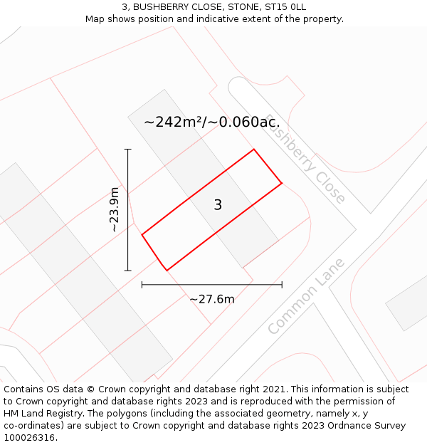 3, BUSHBERRY CLOSE, STONE, ST15 0LL: Plot and title map