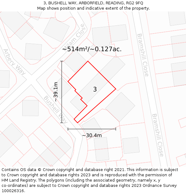 3, BUSHELL WAY, ARBORFIELD, READING, RG2 9FQ: Plot and title map