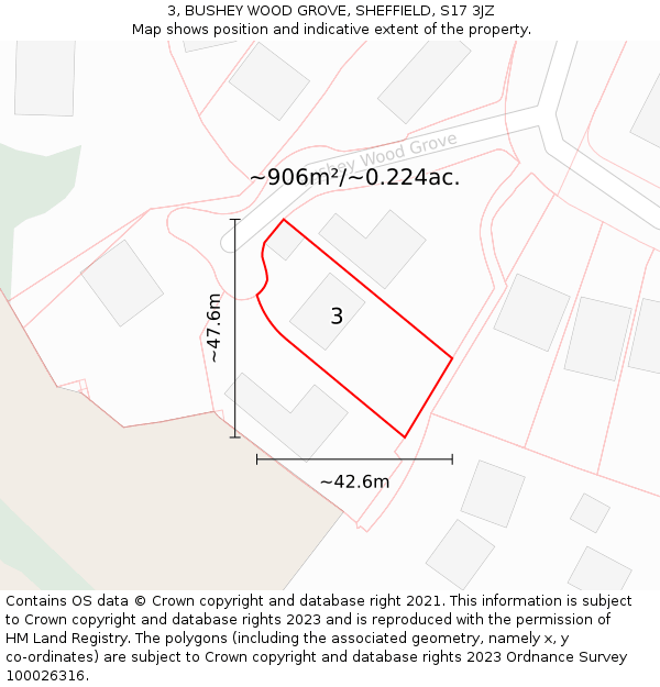 3, BUSHEY WOOD GROVE, SHEFFIELD, S17 3JZ: Plot and title map