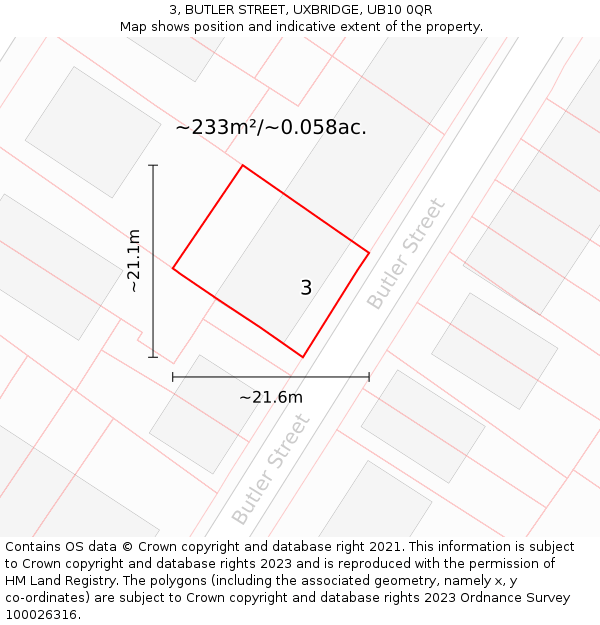 3, BUTLER STREET, UXBRIDGE, UB10 0QR: Plot and title map