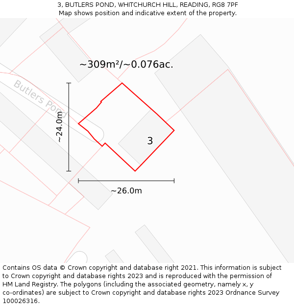 3, BUTLERS POND, WHITCHURCH HILL, READING, RG8 7PF: Plot and title map
