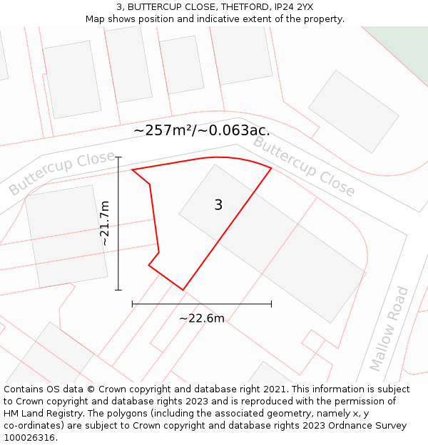 3, BUTTERCUP CLOSE, THETFORD, IP24 2YX: Plot and title map