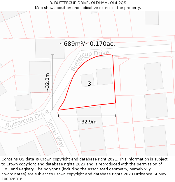 3, BUTTERCUP DRIVE, OLDHAM, OL4 2QS: Plot and title map