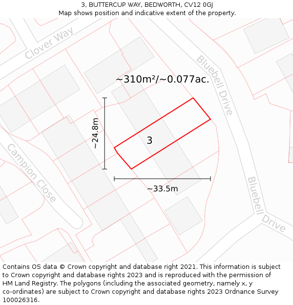 3, BUTTERCUP WAY, BEDWORTH, CV12 0GJ: Plot and title map