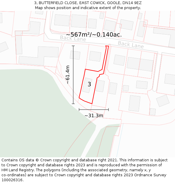 3, BUTTERFIELD CLOSE, EAST COWICK, GOOLE, DN14 9EZ: Plot and title map