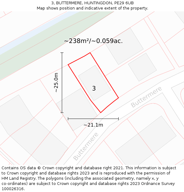 3, BUTTERMERE, HUNTINGDON, PE29 6UB: Plot and title map