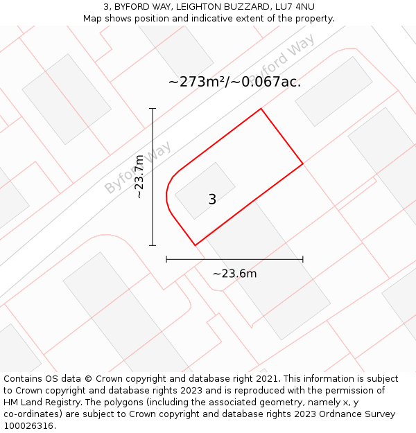 3, BYFORD WAY, LEIGHTON BUZZARD, LU7 4NU: Plot and title map