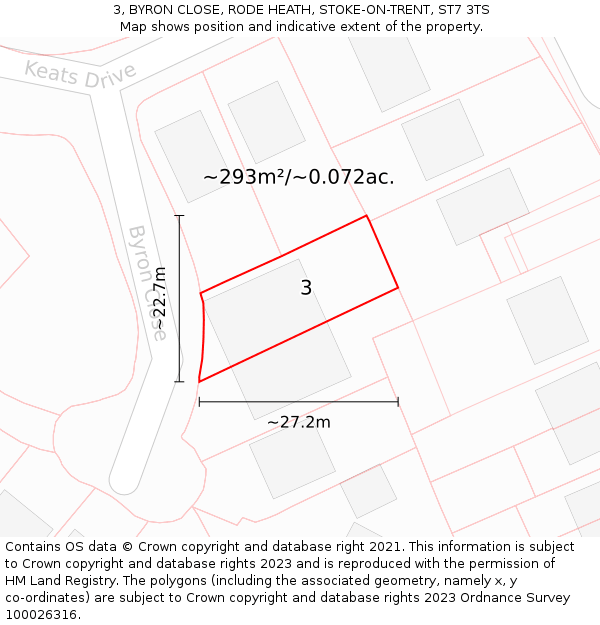 3, BYRON CLOSE, RODE HEATH, STOKE-ON-TRENT, ST7 3TS: Plot and title map