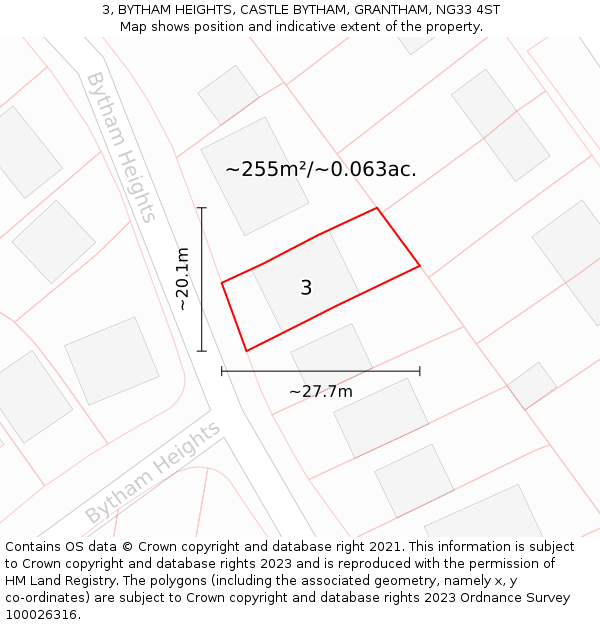 3, BYTHAM HEIGHTS, CASTLE BYTHAM, GRANTHAM, NG33 4ST: Plot and title map