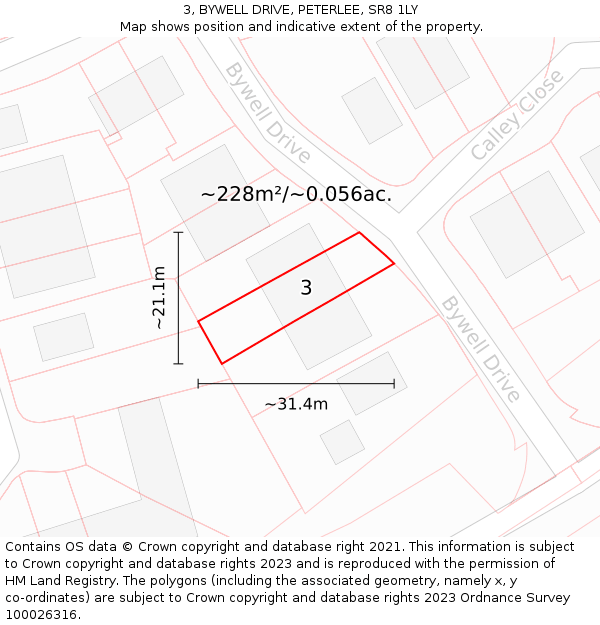 3, BYWELL DRIVE, PETERLEE, SR8 1LY: Plot and title map