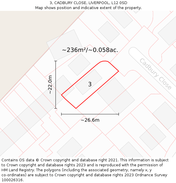 3, CADBURY CLOSE, LIVERPOOL, L12 0SD: Plot and title map