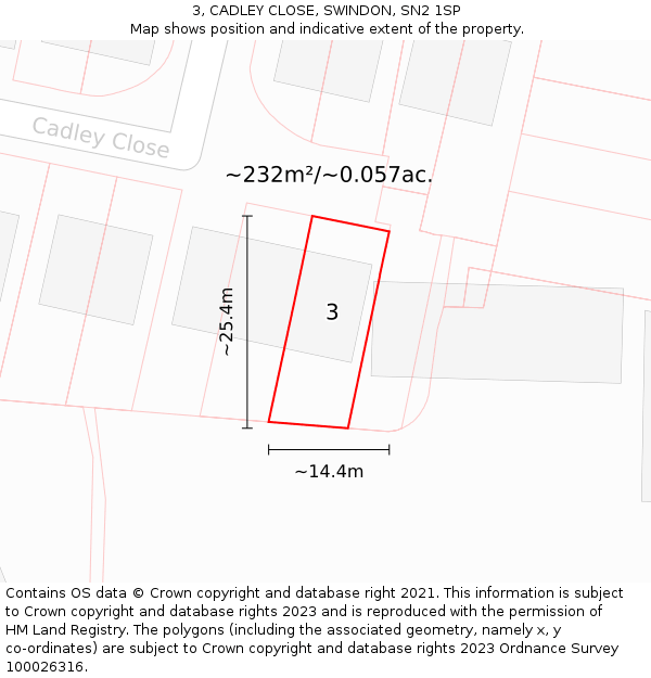 3, CADLEY CLOSE, SWINDON, SN2 1SP: Plot and title map