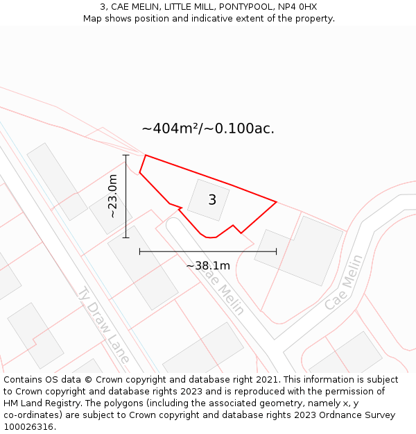 3, CAE MELIN, LITTLE MILL, PONTYPOOL, NP4 0HX: Plot and title map