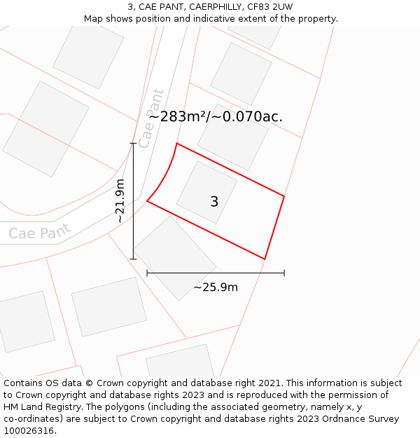 3, CAE PANT, CAERPHILLY, CF83 2UW: Plot and title map