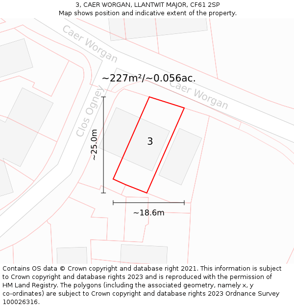 3, CAER WORGAN, LLANTWIT MAJOR, CF61 2SP: Plot and title map