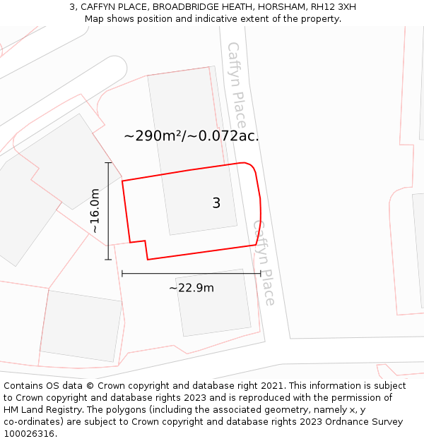 3, CAFFYN PLACE, BROADBRIDGE HEATH, HORSHAM, RH12 3XH: Plot and title map