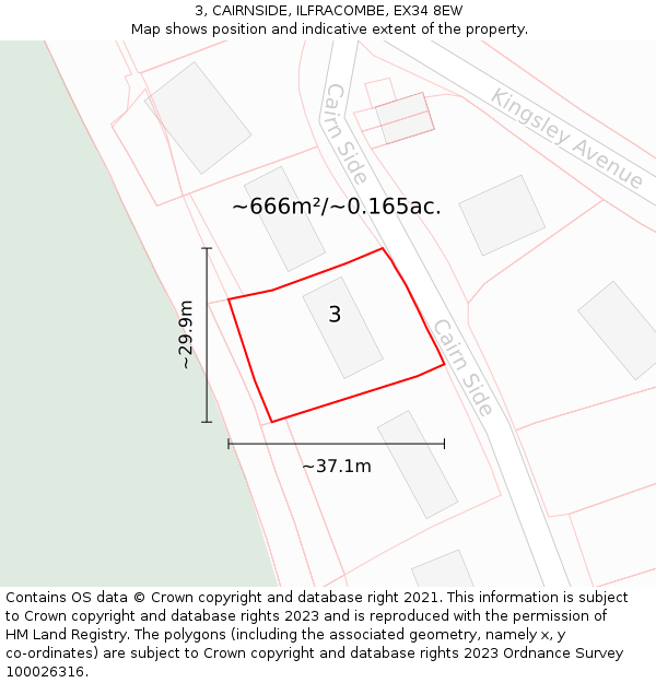 3, CAIRNSIDE, ILFRACOMBE, EX34 8EW: Plot and title map