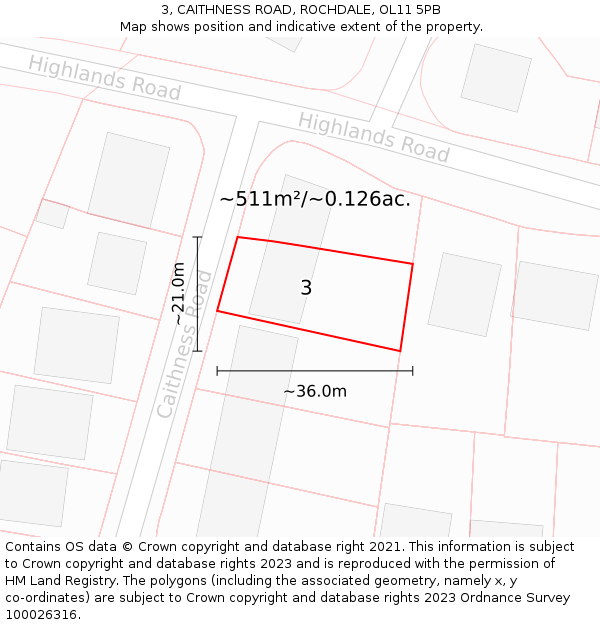 3, CAITHNESS ROAD, ROCHDALE, OL11 5PB: Plot and title map