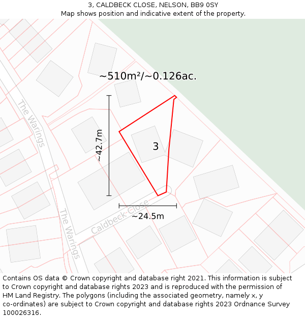 3, CALDBECK CLOSE, NELSON, BB9 0SY: Plot and title map