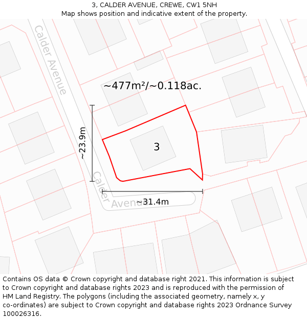 3, CALDER AVENUE, CREWE, CW1 5NH: Plot and title map