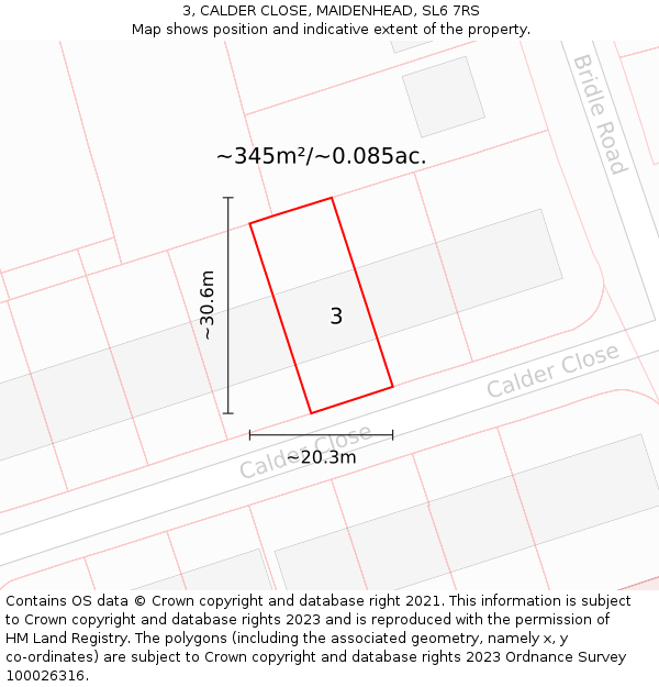 3, CALDER CLOSE, MAIDENHEAD, SL6 7RS: Plot and title map