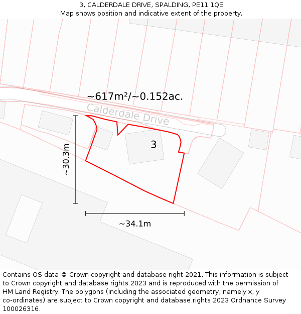 3, CALDERDALE DRIVE, SPALDING, PE11 1QE: Plot and title map