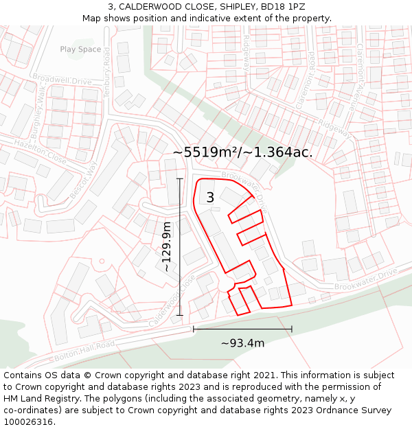 3, CALDERWOOD CLOSE, SHIPLEY, BD18 1PZ: Plot and title map