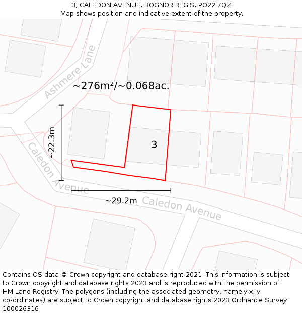 3, CALEDON AVENUE, BOGNOR REGIS, PO22 7QZ: Plot and title map