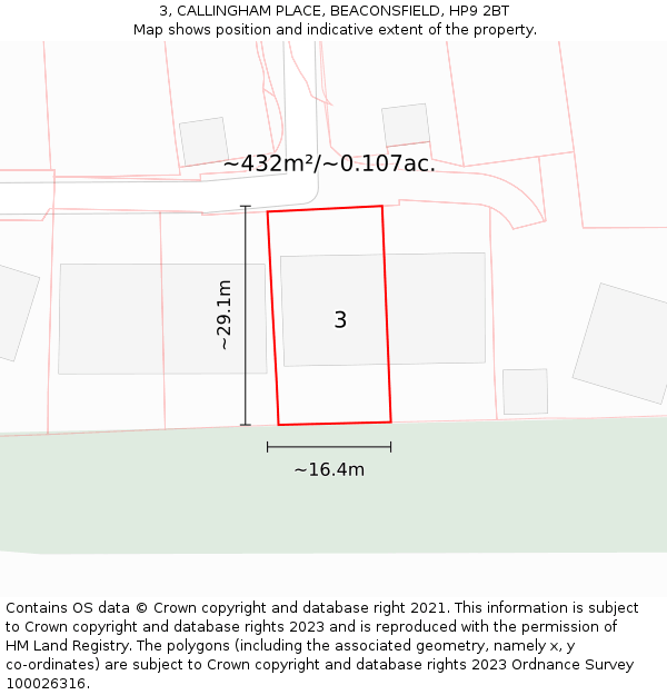 3, CALLINGHAM PLACE, BEACONSFIELD, HP9 2BT: Plot and title map