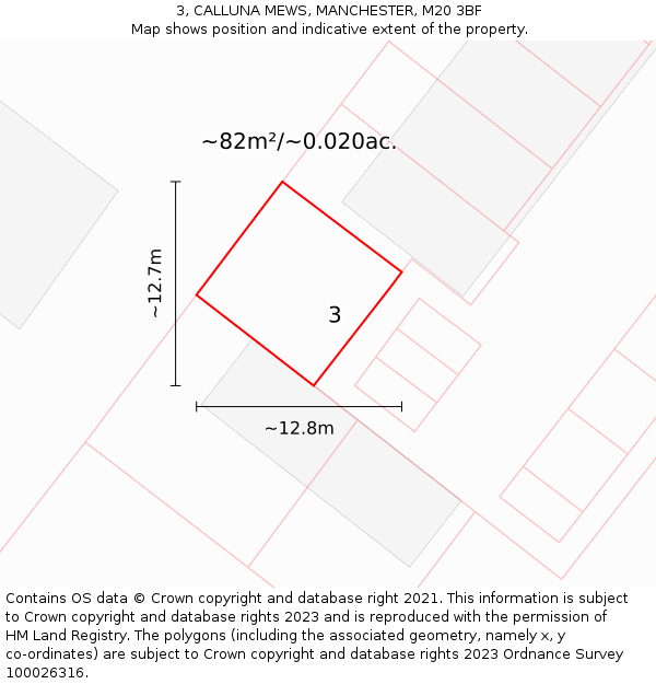 3, CALLUNA MEWS, MANCHESTER, M20 3BF: Plot and title map