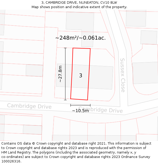 3, CAMBRIDGE DRIVE, NUNEATON, CV10 8LW: Plot and title map