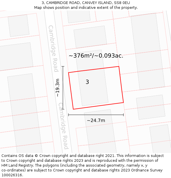 3, CAMBRIDGE ROAD, CANVEY ISLAND, SS8 0EU: Plot and title map