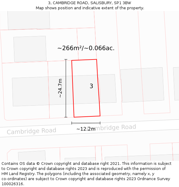 3, CAMBRIDGE ROAD, SALISBURY, SP1 3BW: Plot and title map