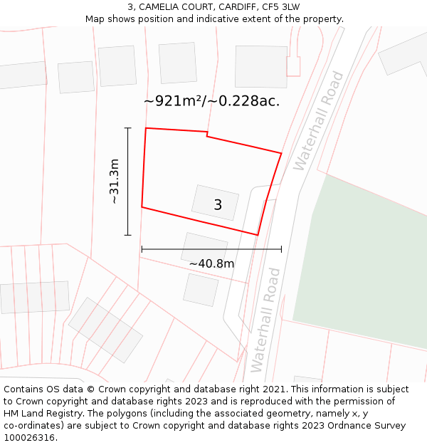 3, CAMELIA COURT, CARDIFF, CF5 3LW: Plot and title map