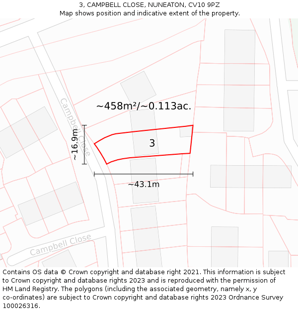 3, CAMPBELL CLOSE, NUNEATON, CV10 9PZ: Plot and title map